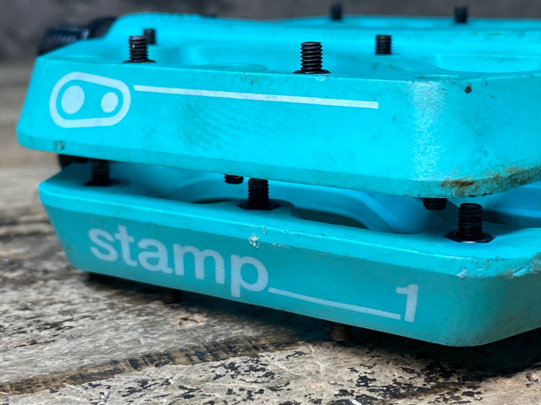 JO140 クランクブラザーズ crankbrothers スタンプ stamp1 フラットペダル 水色 クロモリ