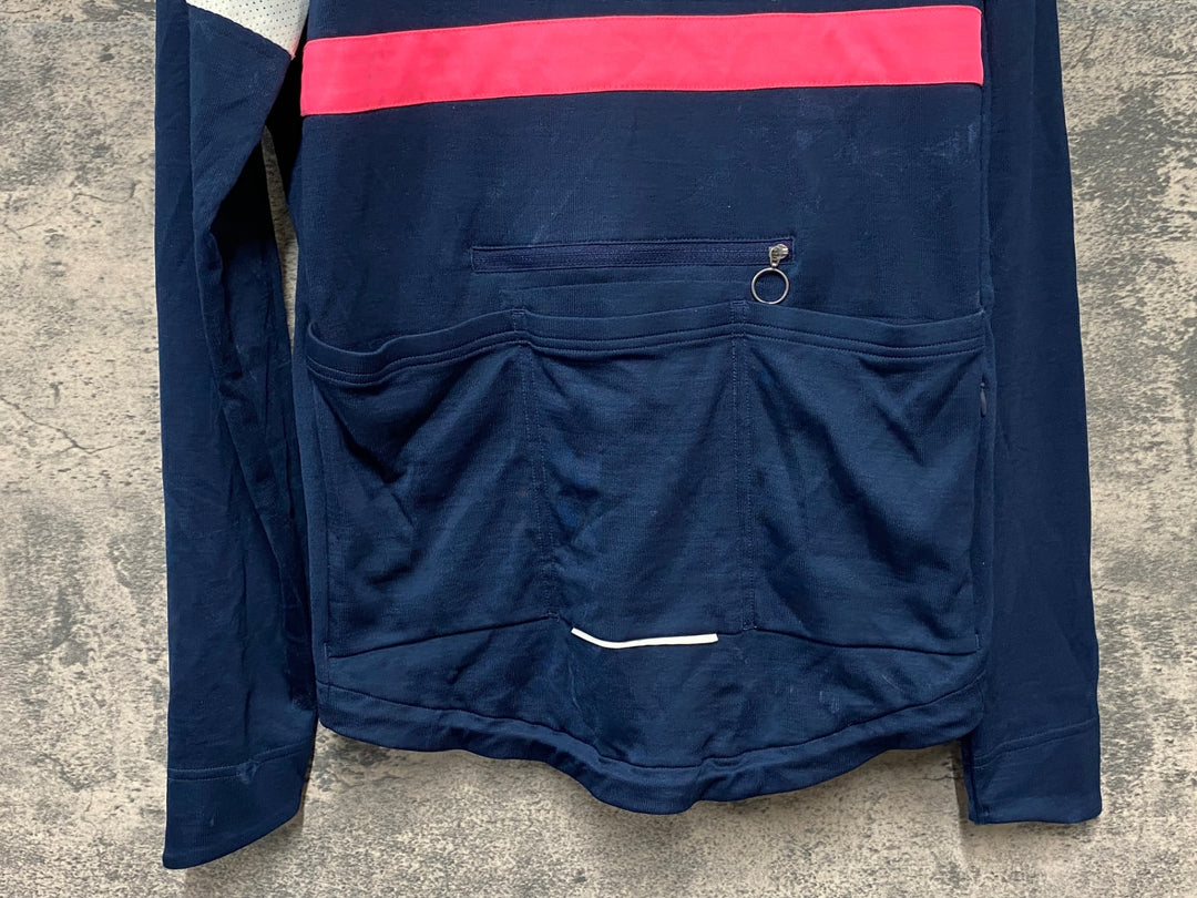 KI181 ラファ Rapha LONG SLEEVE BREVET JERSEY 長袖 サイクルジャージ ネイビー L ※反射部劣化,汚れ