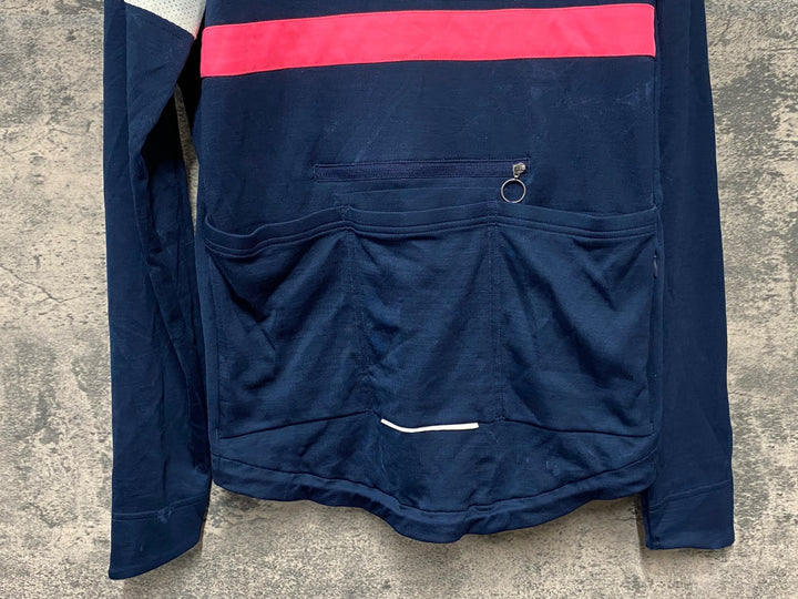 KI181 ラファ Rapha LONG SLEEVE BREVET JERSEY 長袖 サイクルジャージ ネイビー L ※反射部劣化,汚れ