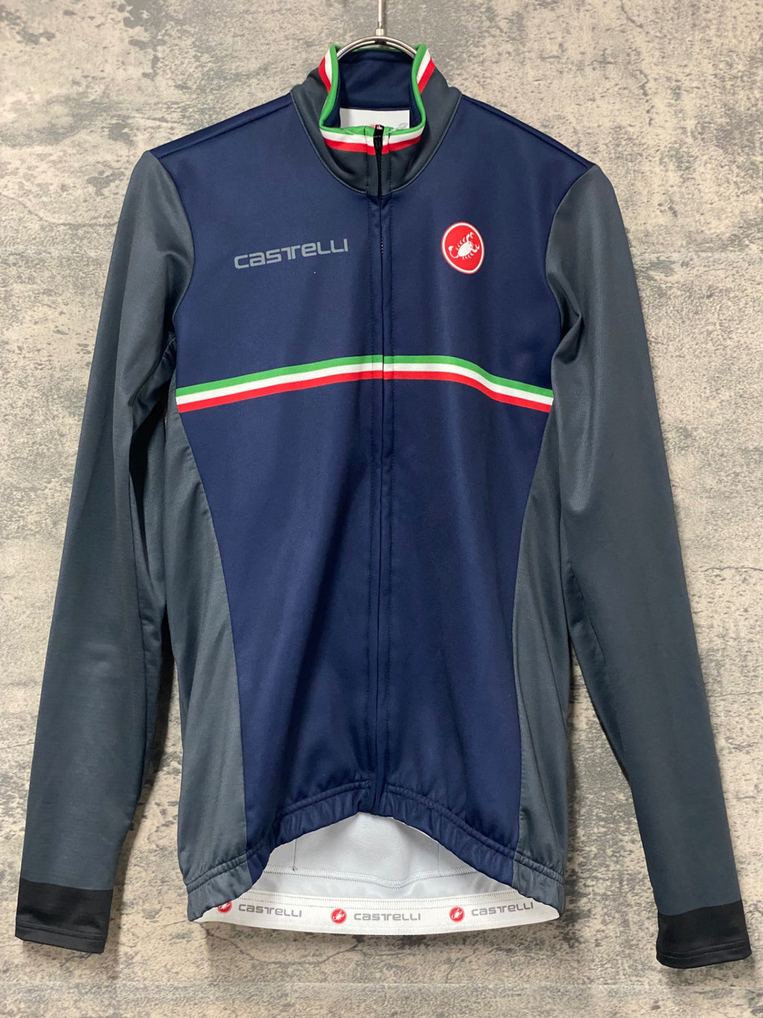 KK579 カステリ CASTELLI 長袖 サイクルジャージ 紺 S 裏起毛 ※動物の毛