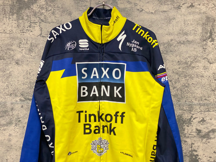 KJ810 スポーツフル sportful 長袖 サイクルジャケット 黃 紺 L 裏起毛 SAXO BANK WINDSTOPPER