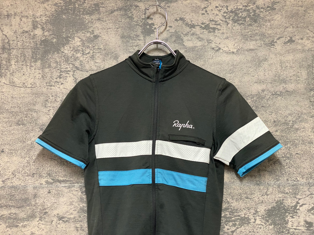 KP955 ラファ Rapha TEAM sky TRAINING BREVET JERSEY 半袖 サイクルジャージ 黒 スライブルー XS