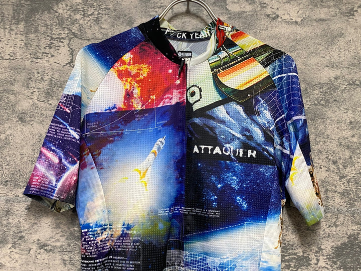 KE362 アタッカー ATTAQUER 半袖 サイクルジャージ 紺 白 総柄 M
