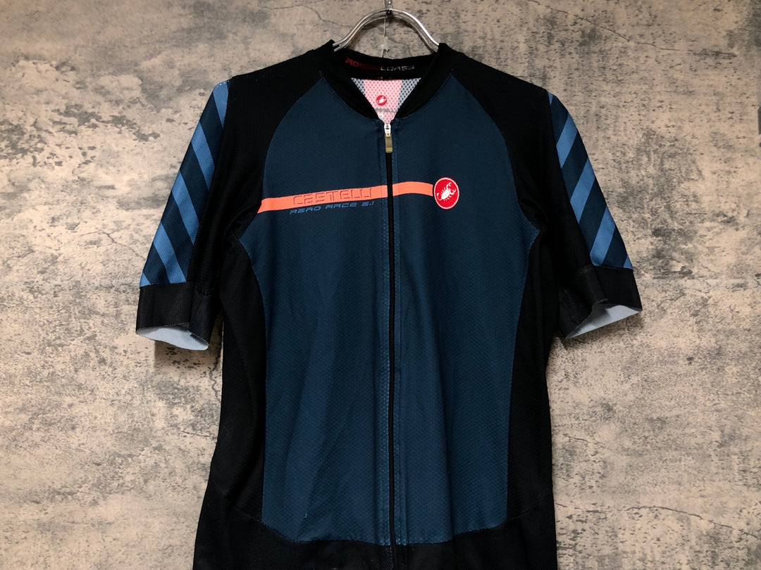 KB219 カステリ CASTELLI 半袖 サイクルジャージ 青 XL ※反射部劣化 ほつれ