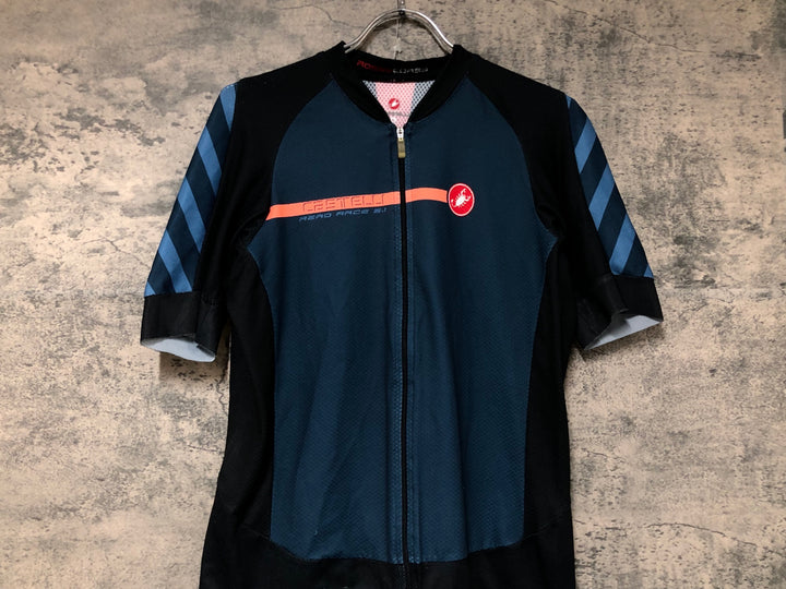 KB219 カステリ CASTELLI 半袖 サイクルジャージ 青 XL ※反射部劣化 ほつれ