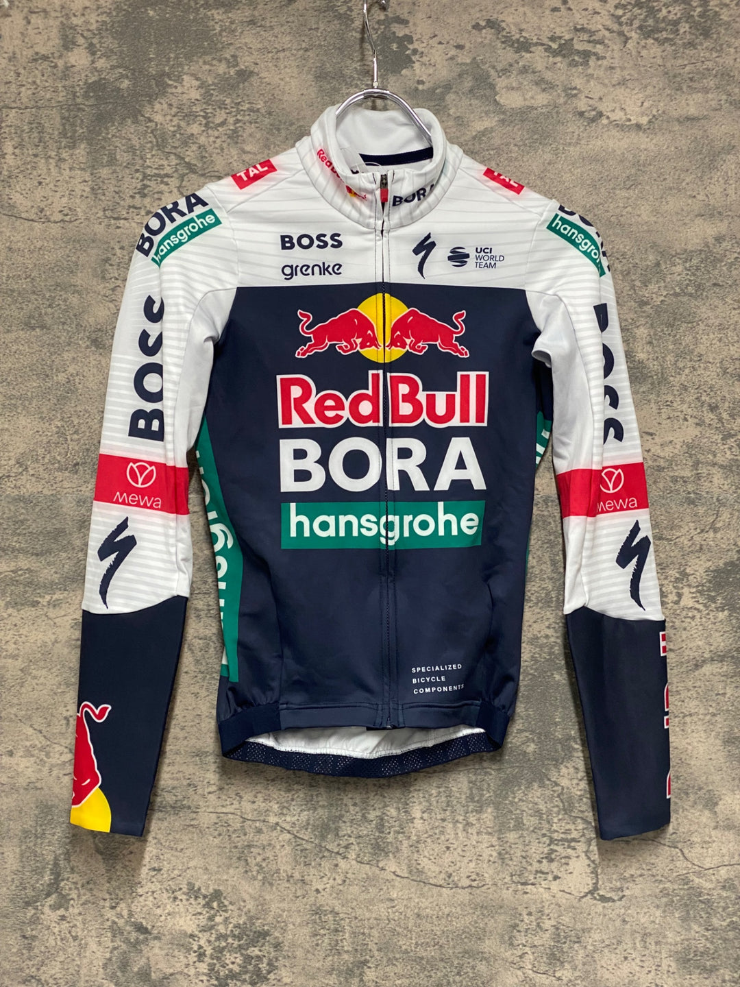 JT596 スペシャライズド SPECIALIZED 長袖 サイクルジャージ 白 紺 XS 裏起毛 BORA hansgrohe