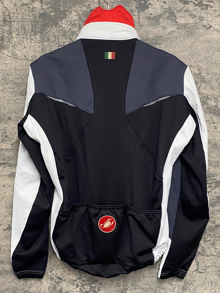 JW444 カステリ CASTELLI 長袖 サイクルジャケット 白 黒 S 裏起毛 GORE WINDSTOPPER