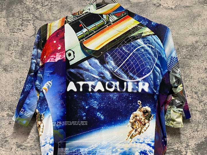 KE362 アタッカー ATTAQUER 半袖 サイクルジャージ 紺 白 総柄 M
