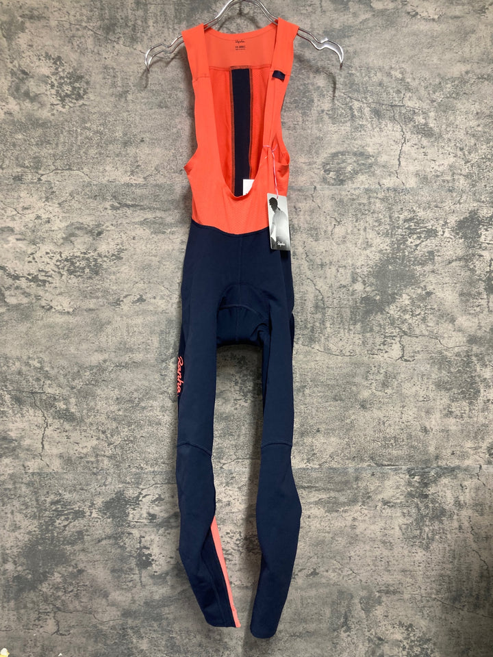 JE269 ラファ Rapha SOUPLESSE WINTER TIGHTS WITH PAD ビブタイツ ダークネイビー オレンジ レディース XXS 裏起毛
