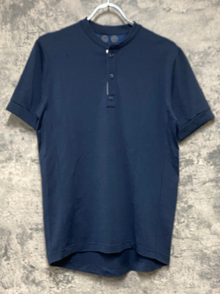 KI195 ラファ Rapha RAEBURN SHORT SLEEVE MERINO HENLEY 半袖 シャツ ネイビー M ※穴開きのためジャンク