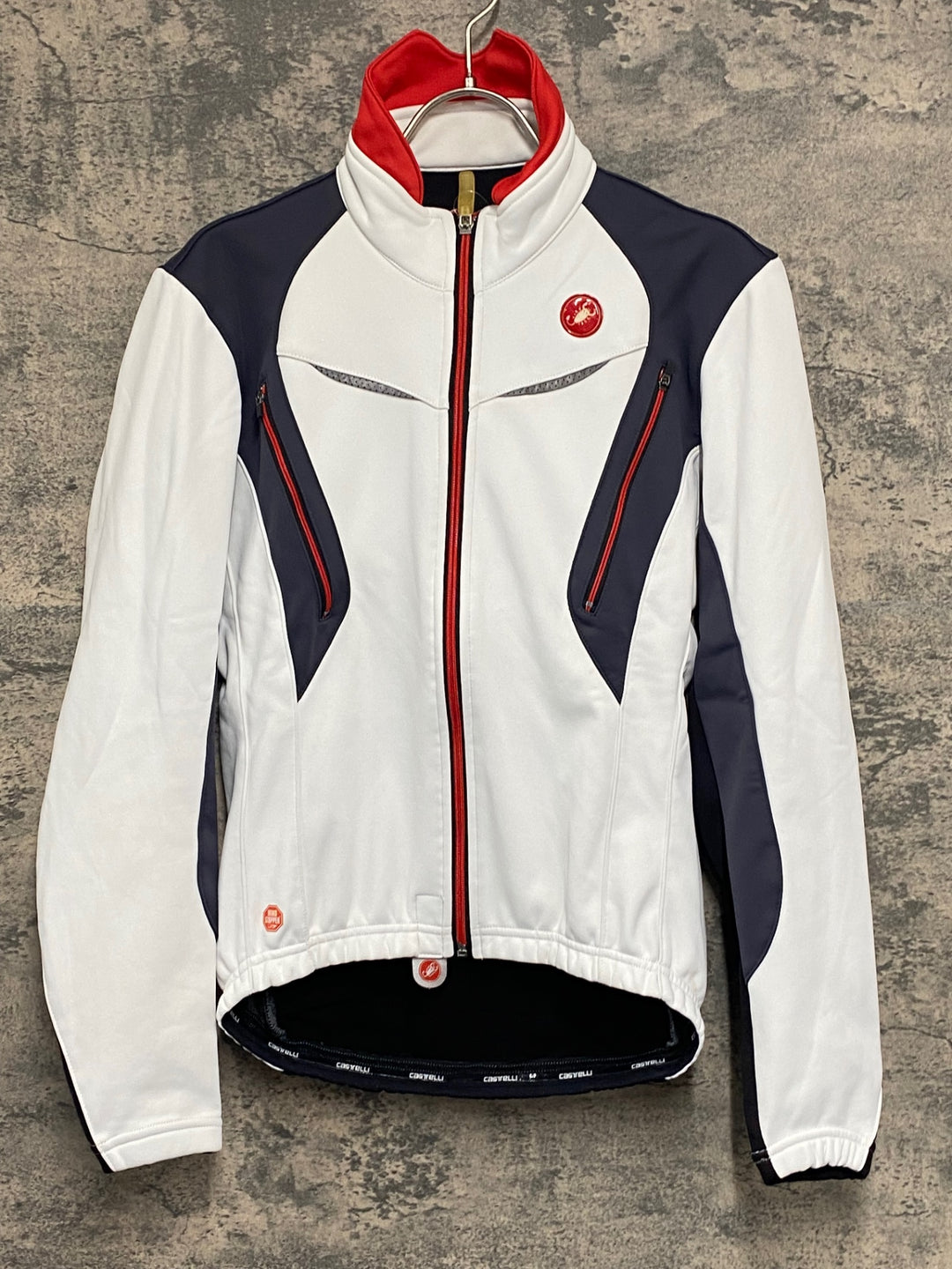 JW444 カステリ CASTELLI 長袖 サイクルジャケット 白 黒 S 裏起毛 GORE WINDSTOPPER