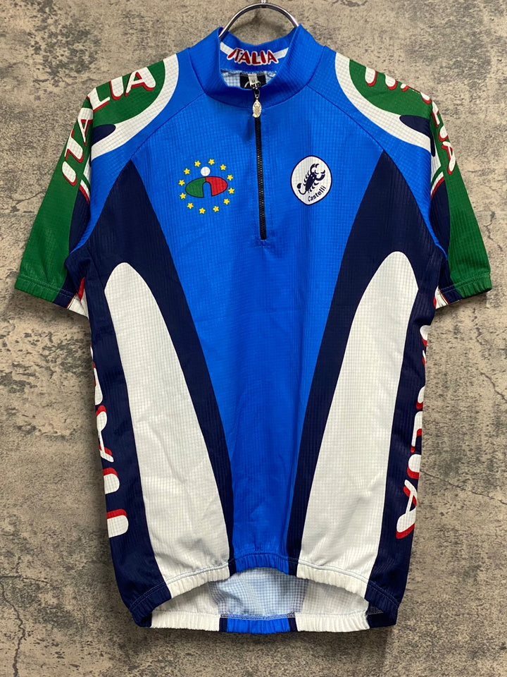 JU422 カステリ CASTELLI 半袖 サイクルジャージ 青 M ハーフジップ