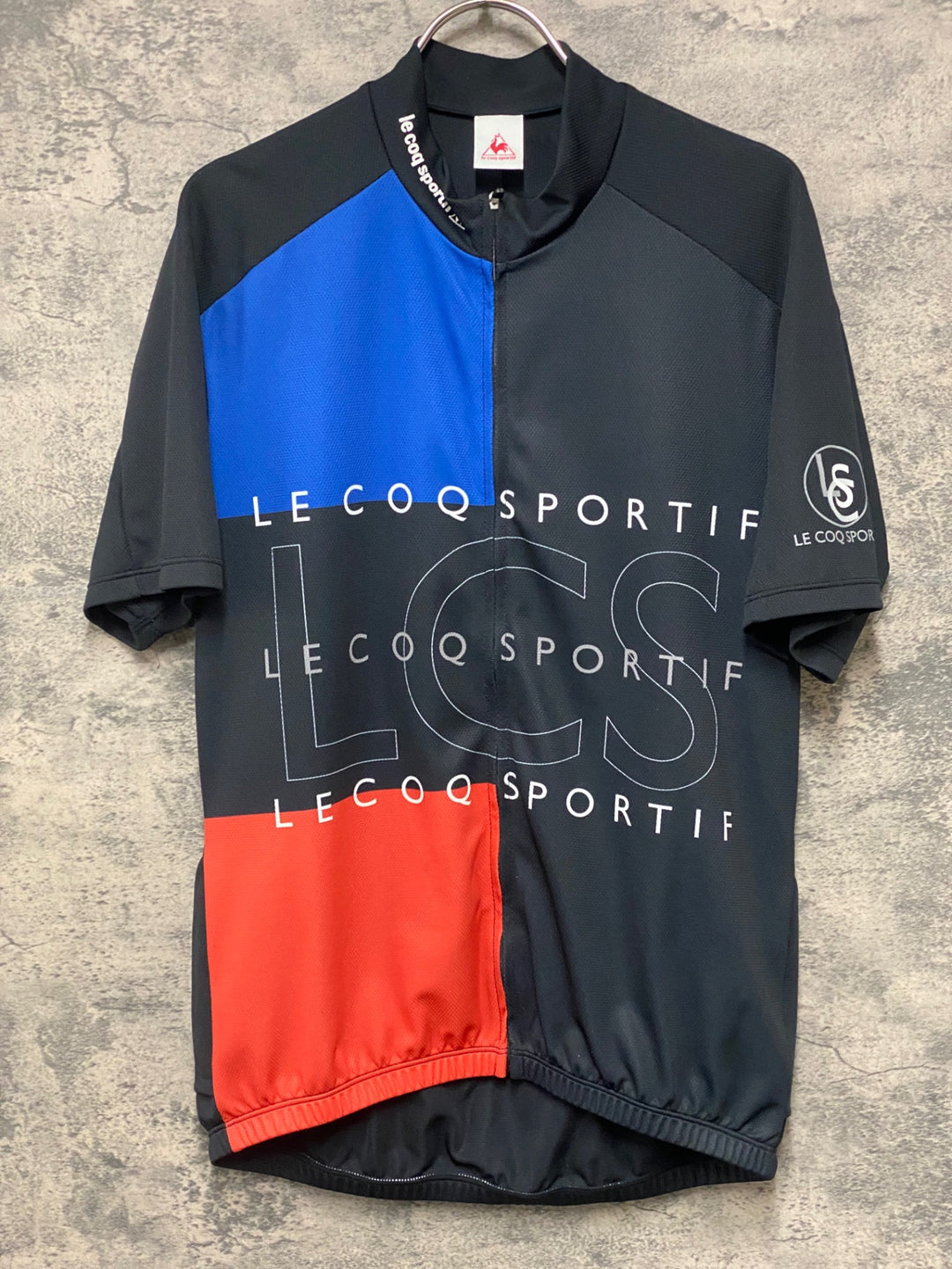 JX133 ルコックスポルティフ le coq sportif 半袖 サイクルジャージ 黒青赤 O