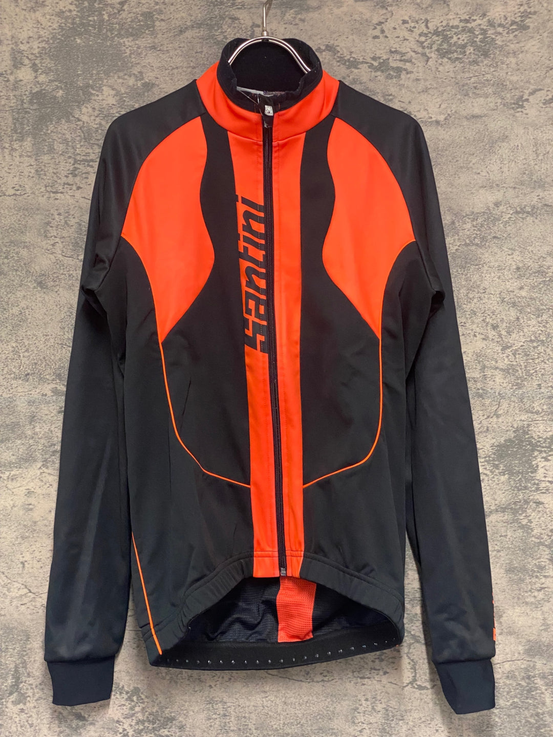 KD678 サンティーニ Santini 長袖 サイクルジャケット 黒 オレンジ M 裏起毛 ※毛玉