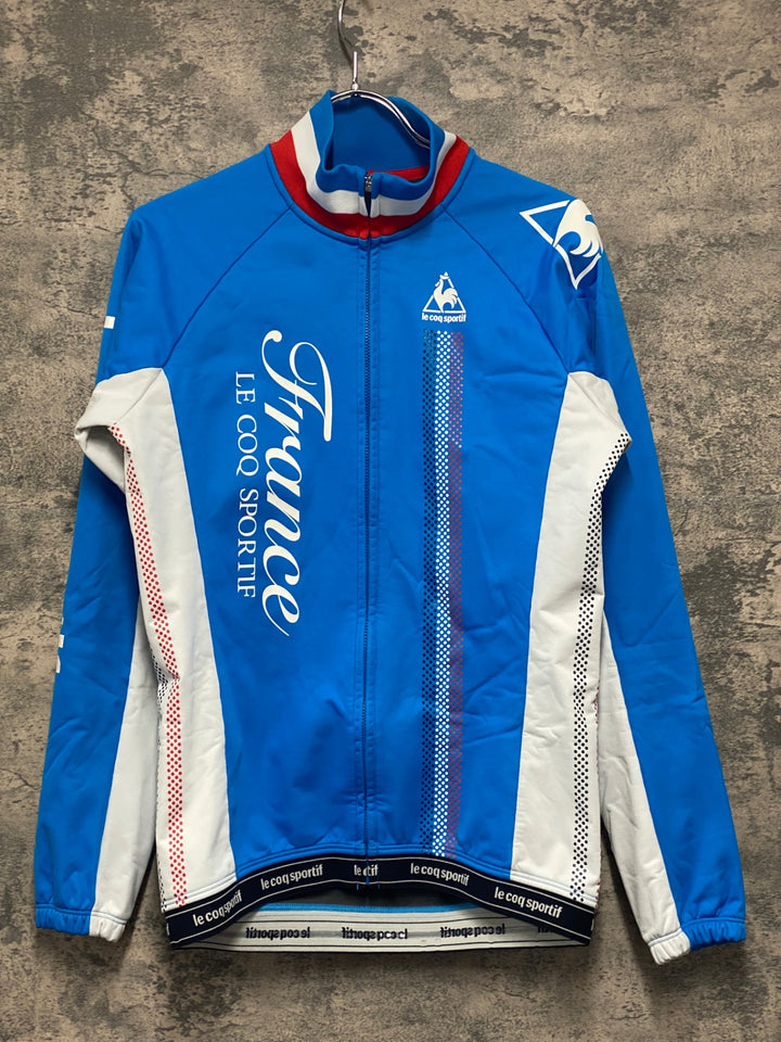 JT880 ルコック le coq sportif 長袖 サイクルジャケット 白 青 L 裏起毛 ※動物毛付着有