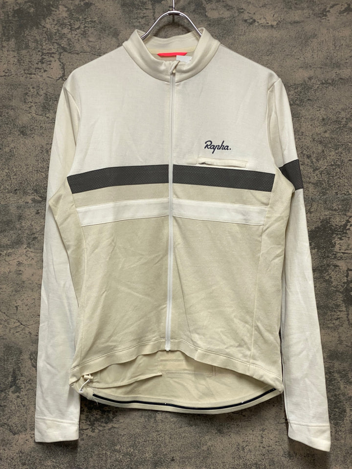 JY602 ラファ Rapha BREVET LONG SLEEVE JERSEY 長袖 サイクルジャージ 白 L 裏起毛 ※スレ