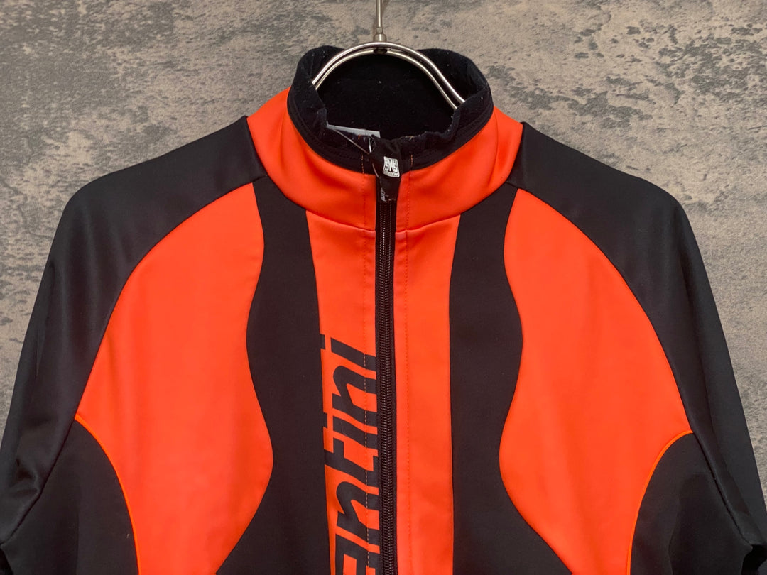 KD678 サンティーニ Santini 長袖 サイクルジャケット 黒 オレンジ M 裏起毛 ※毛玉