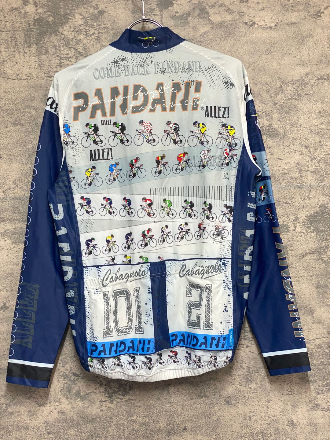 KM384 パンダーニ Pandani 長袖 サイクルジャージ グレー 紺 M 裏起毛