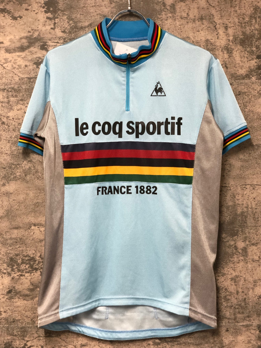 KO370 ルコックスポルティフ le coq sportif 半袖 サイクルジャージ 水色 グレー L ハーフジップ