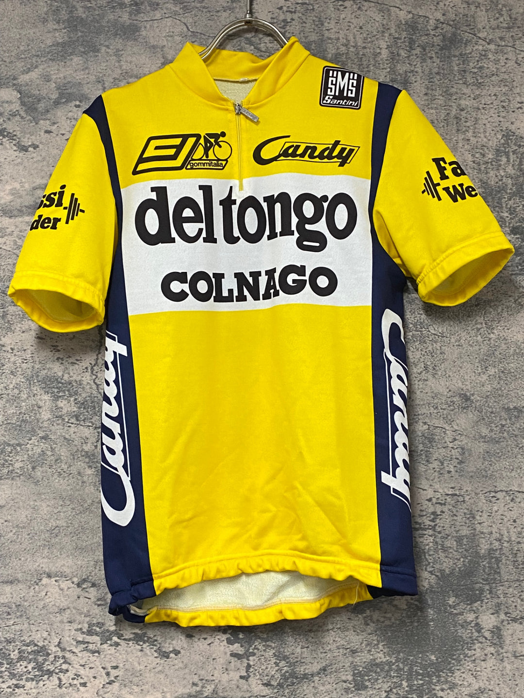 KF486 サンティーニ Santini ハーフジップ サイクルジャージ 黄 白 M COLNAGO ポリエステル