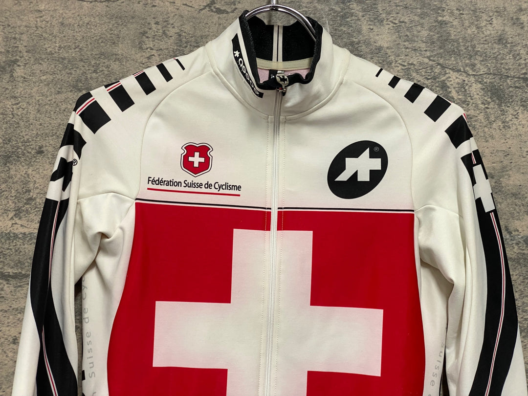 JV205 アソス ASSOS 長袖 サイクルジャージ 白 赤 XS 裏起毛