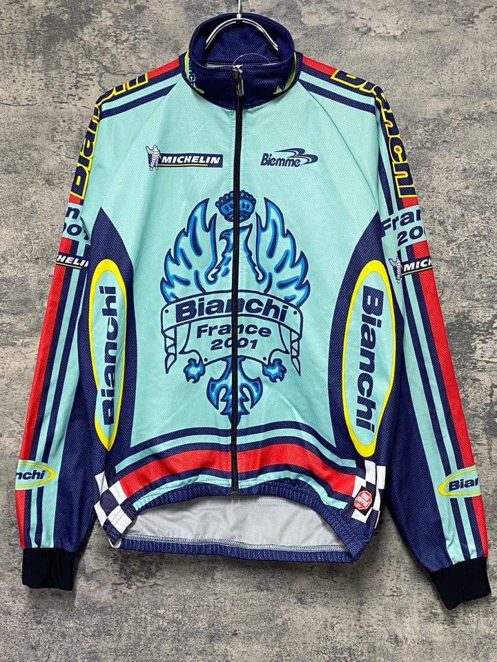 KE988 ビエンメ Biemme 長袖 サイクルジャケット 水色 紺 L 裏起毛 Bianchi