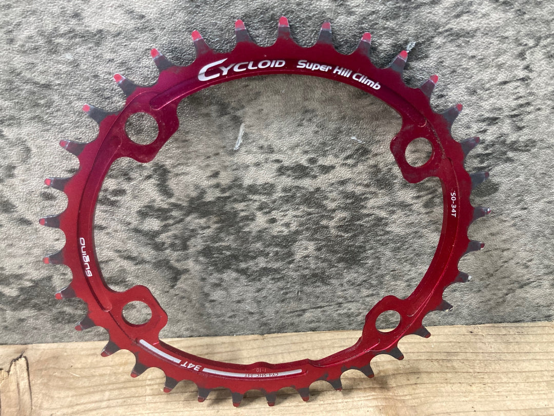 KN013 スギノ Sugino サイクロイド CYCLOID Super Hill Climb CY4-SHC-34T インナー 楕円 チェーンリング 赤 34T