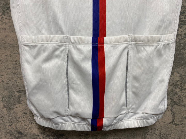 JN191 ルコックスポルティフ le coq sportif 半袖 サイクルジャージ 白 赤 青 L ※ほつれ