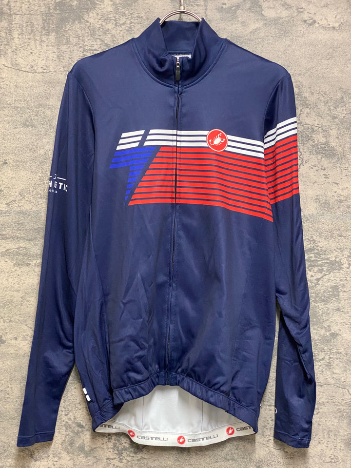JS602 カステリ CASTELLI 長袖 サイクルジャージ ネイビー L 裏起毛 ※スレ