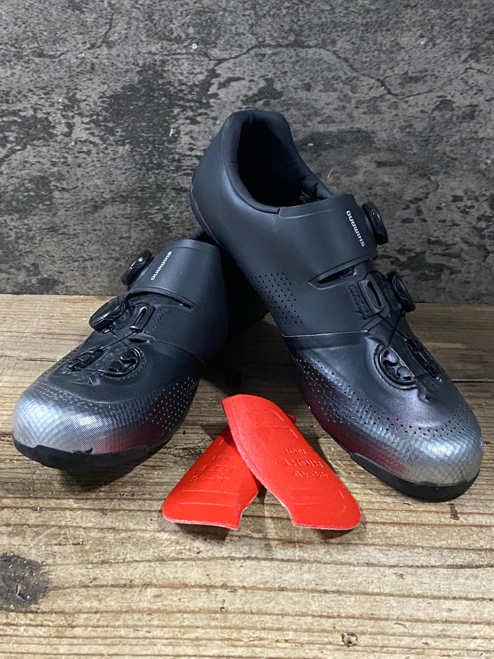 KG985 シマノ SHIMANO PC7 SHRC702M WIDE ビンディングシューズ 3穴 BOA シルバー 黒 EU44 ※ソール欠品