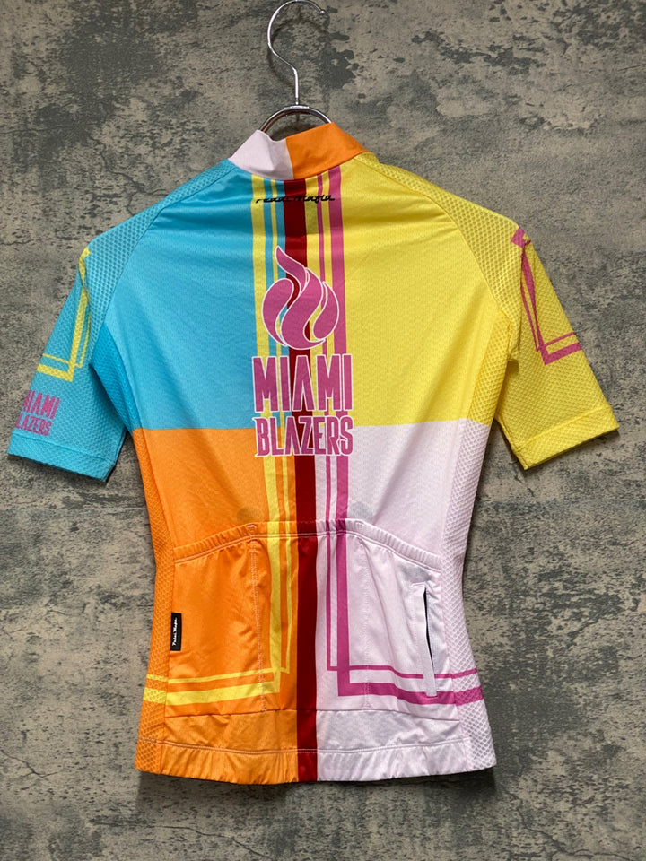JO263 ペダルマフィア Pedal Mafia CORE JERSEY 半袖 サイクルジャージ 黄 オレンジ 総柄 S レディース BLAZERS MIAMI