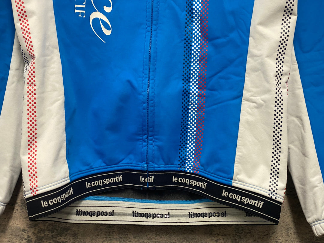 JT880 ルコック le coq sportif 長袖 サイクルジャケット 白 青 L 裏起毛 ※動物毛付着有