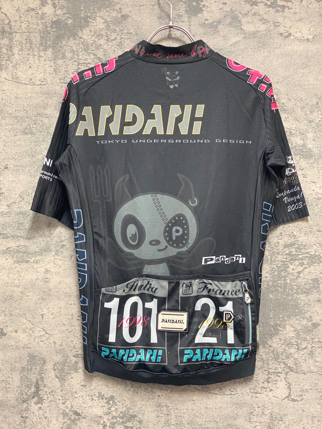 KB814 パンダーニ PANDANI 半袖 サイクルジャージ 黒 M エアロスリーブ ほつれあり