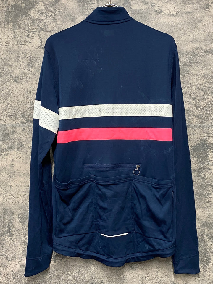 KI181 ラファ Rapha LONG SLEEVE BREVET JERSEY 長袖 サイクルジャージ ネイビー L ※反射部劣化,汚れ