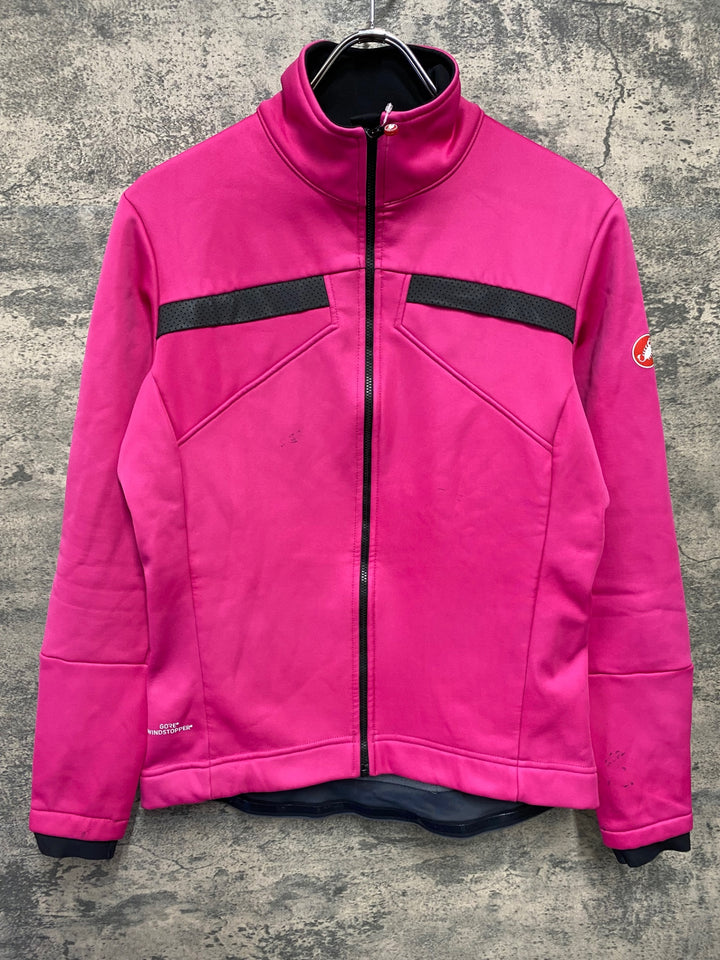 JK843 カステリ castelli 長袖サイクルジャケット ピンク L 裏起毛 GORE WIND STOPPER 汚れアリ