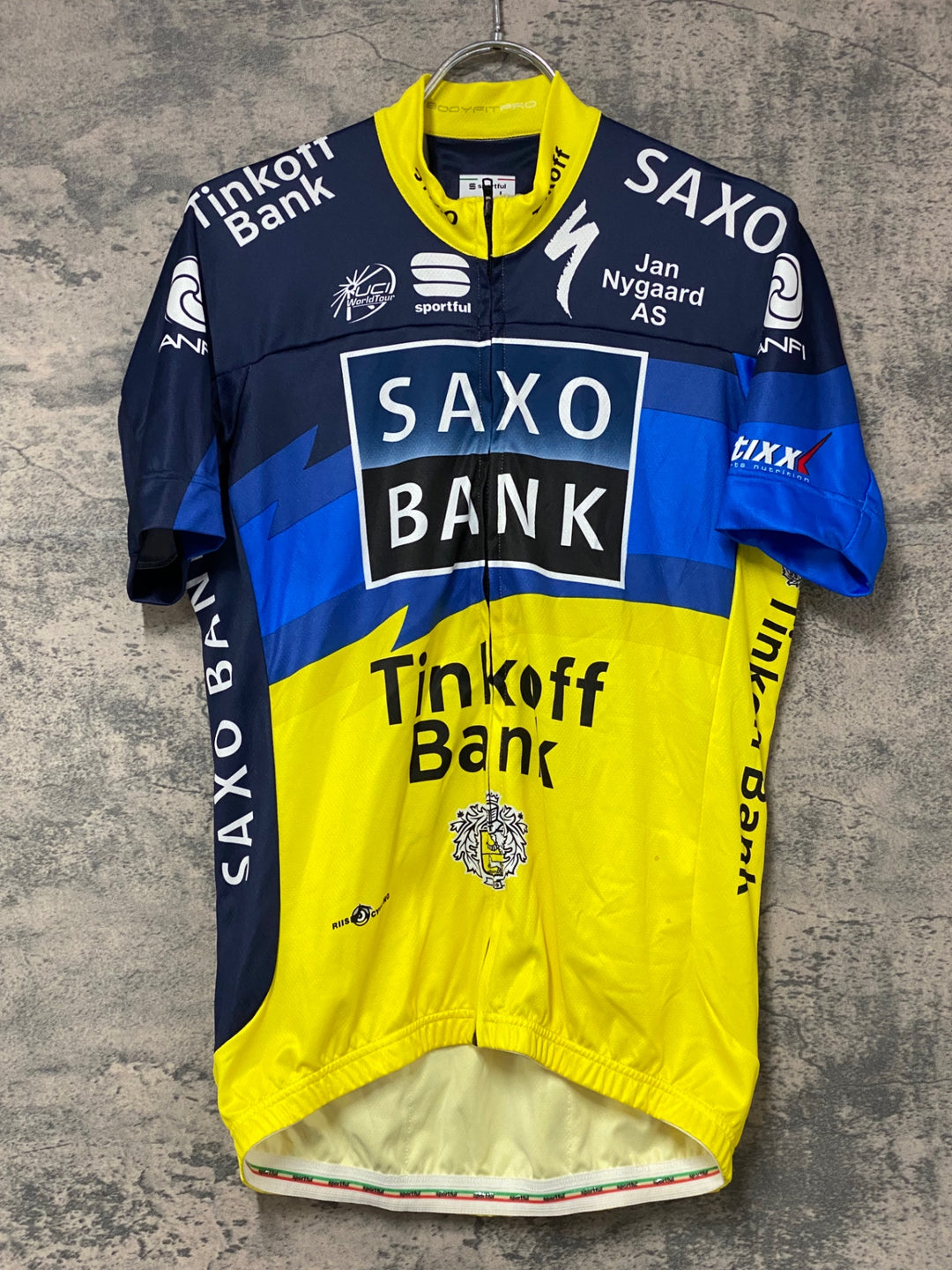 KJ824 スポーツフル sportful 半袖 サイクルジャージ 黃 紺 L SAXO BANK