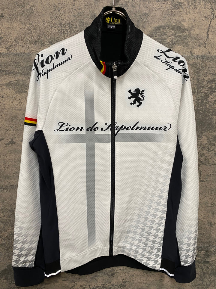 KG279 リオンドカペルミュール Lion de KAPELMUUR 長袖 サイクルジャージ 白 黒 L 裏起毛