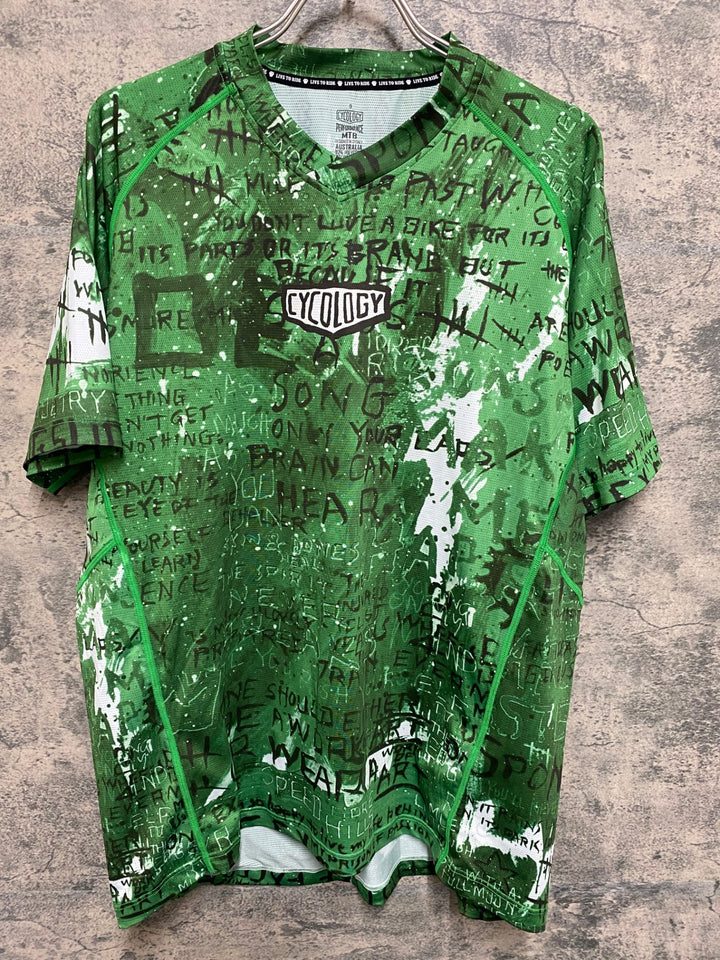 JS503 サイコロジー CYCLOGY MTB 半袖 ドライ Tシャツ 緑 柄 S