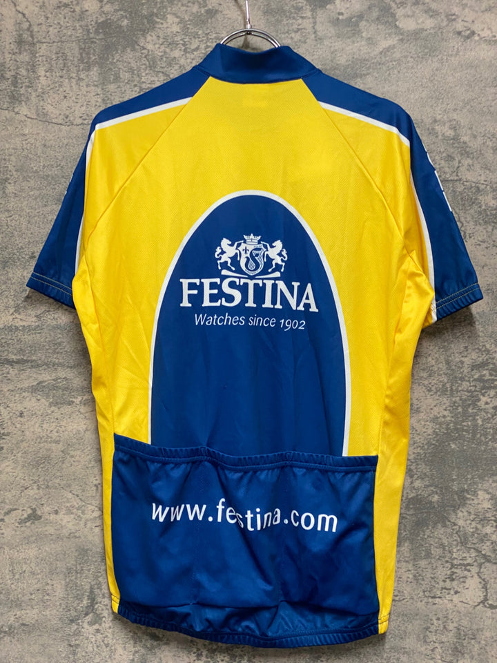 JK546 サンティーニ Santini 半袖 サイクルジャージ 青黄 L ハーフジップ FESTINA