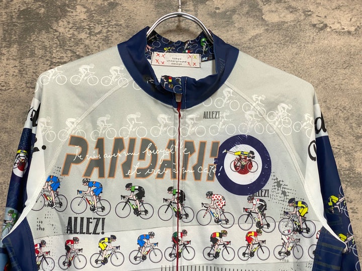 KM384 パンダーニ Pandani 長袖 サイクルジャージ グレー 紺 M 裏起毛