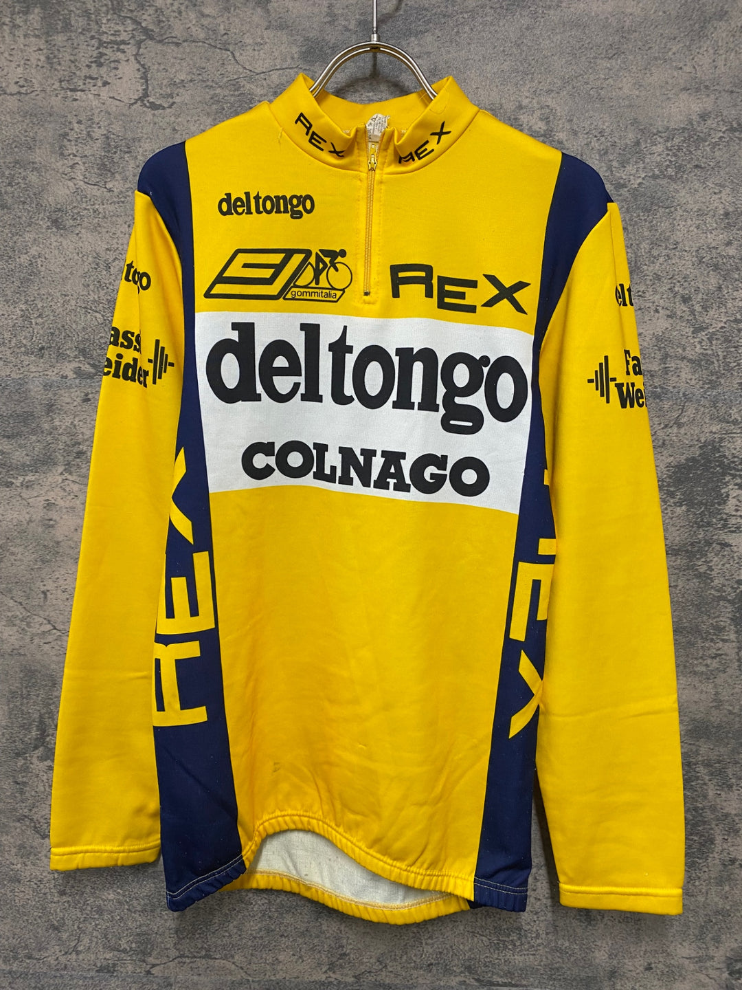 JJ830 デルトンゴ deltongo COLNAGO REX ハーフジップ 長袖 サイクルジャージ 黄 3 裏起毛 ヴィンテージ