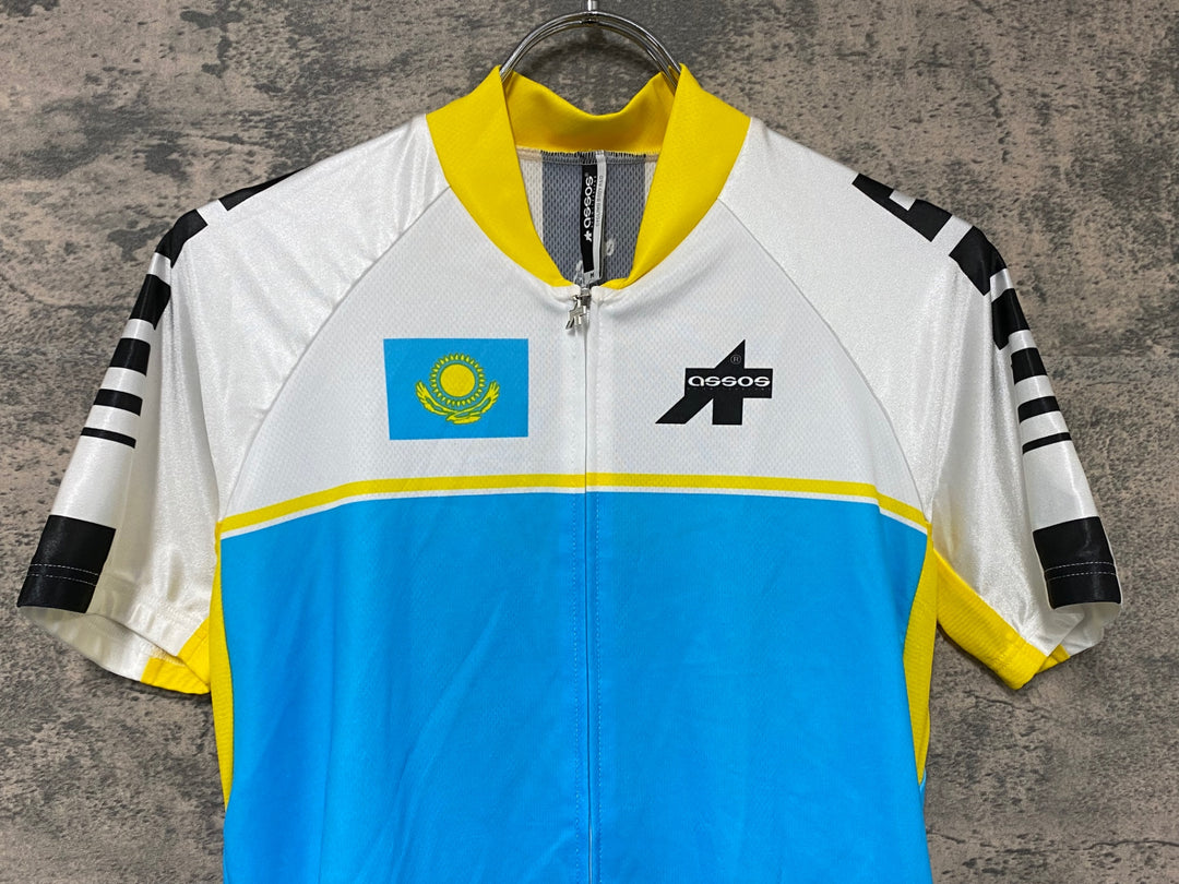 JH179 アソス ASSOS 半袖 サイクルジャージ 白 水 M KAZAKHSTAN