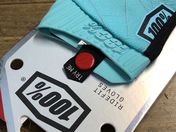 KM549 ワンハンドレッド 100％ RIDEFIT GLOVES 長指 グローブ 水色 XL