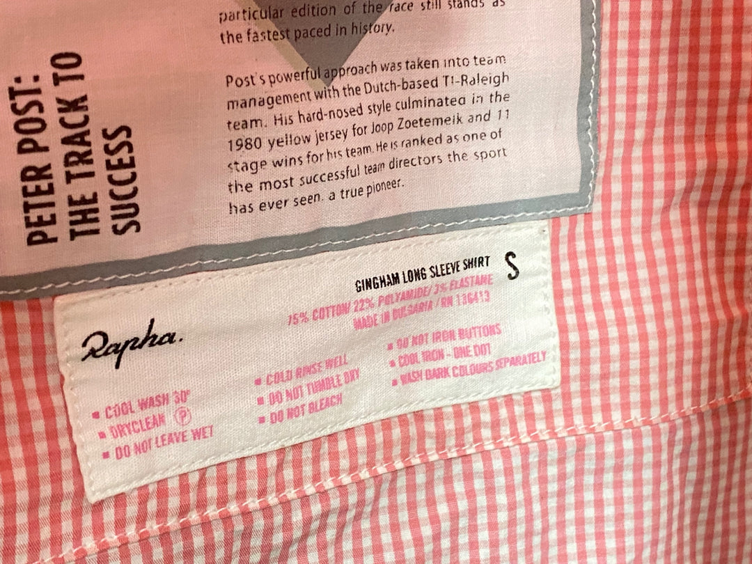 KI178 ラファ Rapha GINGHAM LONG SLEEVE SHIRT 長袖 シャツ ピンク チェック柄 S