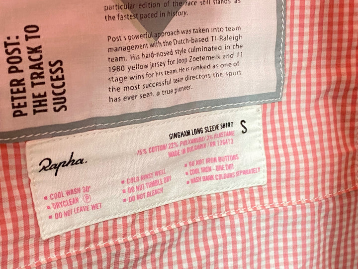 KI178 ラファ Rapha GINGHAM LONG SLEEVE SHIRT 長袖 シャツ ピンク チェック柄 S