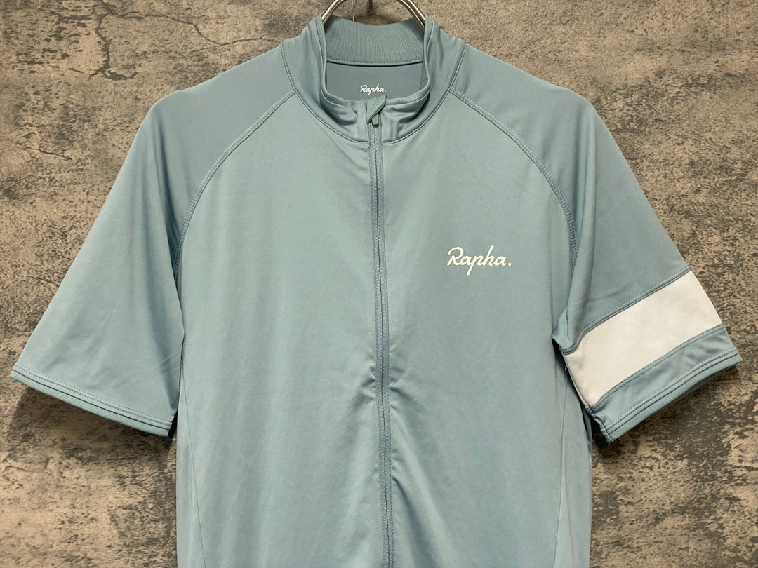 KM068 ラファ Rapha CORE JERSEY 半袖 サイクルジャージ 水色 S ※裾内側ほつれ強のためジャンク