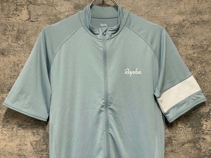 KM068 ラファ Rapha CORE JERSEY 半袖 サイクルジャージ 水色 S ※裾内側ほつれ強のためジャンク