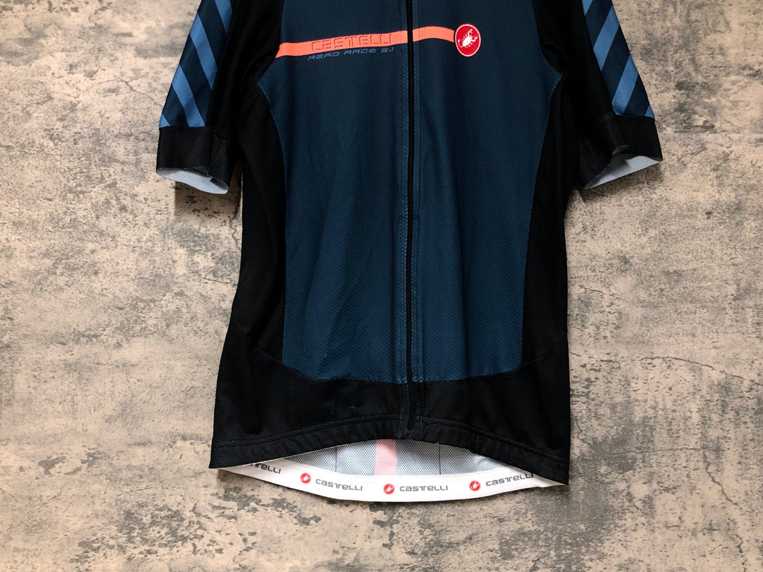 KB219 カステリ CASTELLI 半袖 サイクルジャージ 青 XL ※反射部劣化 ほつれ