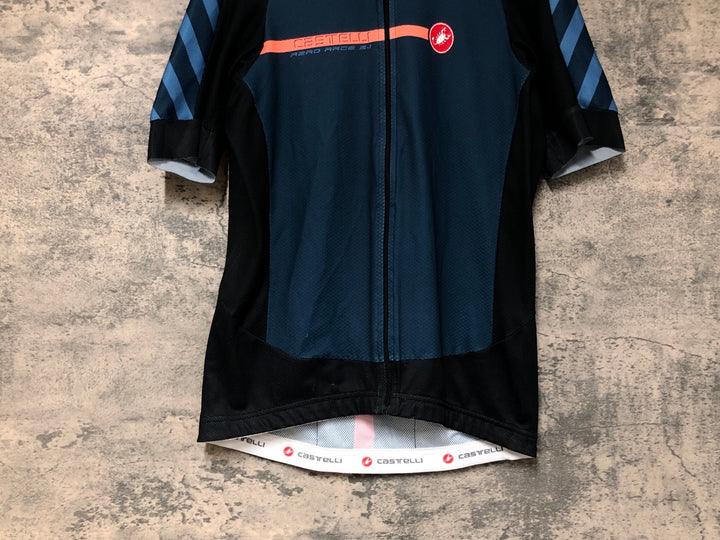 KB219 カステリ CASTELLI 半袖 サイクルジャージ 青 XL ※反射部劣化 ほつれ
