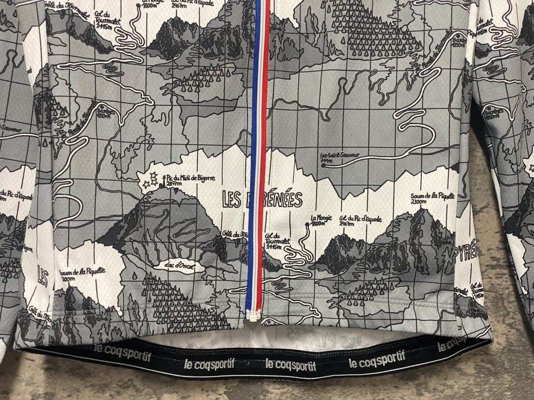 KK037 ルコックスポルティフ le coq sportif 長袖 サイクルジャージ グレー 白 S